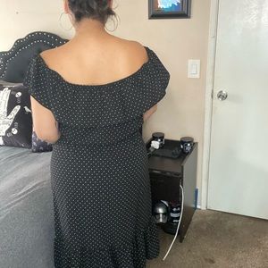 Over the shoulder polka dot dress